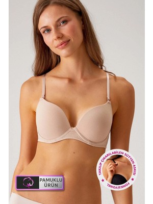 Pierre Cardin Rome Soft Push Up / Yarı Destekli Tak-Çıkar Askılı Pamuklu Sütyen Ten 6401