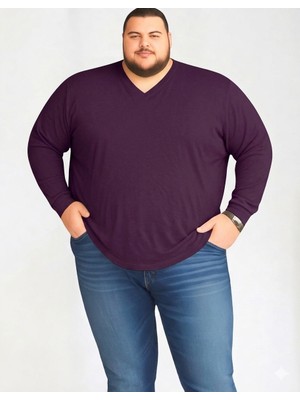 Erkek Büyük Beden Oversize Uzun Kollu V Yaka T-Shirt 3xl 4xl 5xl 6xl 7xl 8xl 9xl
