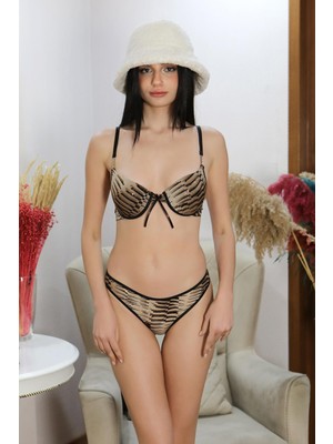 İbrahim Burak Etiler Collection Moda Çizgi Kadın Destekli Sütyen Takım 3598 Vizon