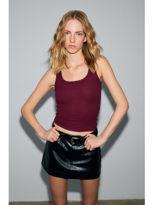 Grimelange Lıllesol Starlıt Kadın Yumuşak ve Esnek Kumaşlı Organik Pamuklu Taşlı Bordo Atlet