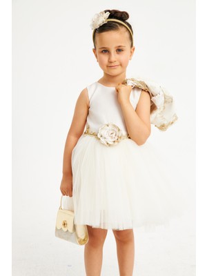 Baby Hola Kız Çocuk Abiye Elbise Balo&Özel Gün Yelekli Çiçek Detaylı Çanta ve Taç Hediyeli Babyhola