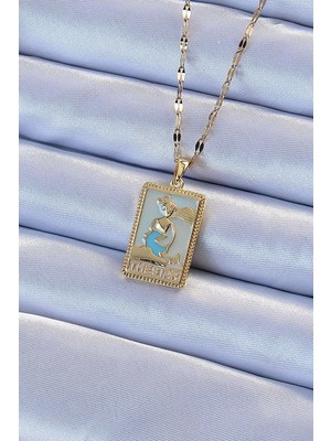 Shopwave 316L Çelik Zincir Altın Renk Mavi Mineli Tarot Kolye - TJ-BKO9211