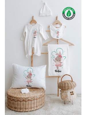 Lilabio %100 Organik Isme Özel Isimli 6lı Hastane Çıkışı Tulum Set Tavşan