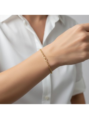 PIEDORA GOLD 14 Ayar Altın Sonsuzluk Figürlü Minimal İnce Zincir Kadın Bileklik