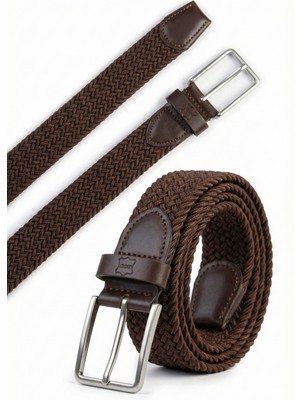 Atlas Deri Kahverengi Hakiki Deri Erkek Örgü Esnek Kemer – 3,5cm