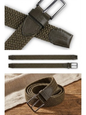 Atlas Deri Hakiki Deri Erkek Örgü Esnek Kemer – 3,5cm - Haki Renk