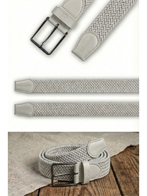 Atlas Deri Açık Gri - Hakiki Deri Erkek Örgü Esnek Kemer – 3,5cm