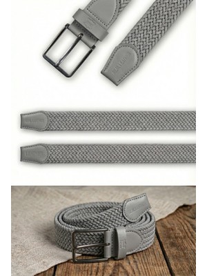 Atlas Deri Gri - Hakiki Deri Erkek Örgü Esnek Kemer – 3,5cm