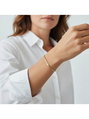 PIEDORA GOLD 14 Ayar Altın Gurmet Zincir Bileklik – Klasik Düz Model Kadın Altın Bileklik