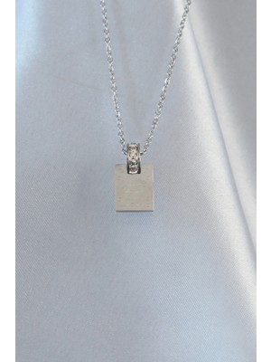 Shopwave 316L Çelik Zincir Gümüş Renk Zirkon Taşlı Aşk Mektubu Kolye - TJ-BKO8908