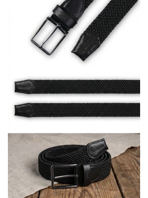Atlas Deri Siyah - Hakiki Deri Erkek Örgü Esnek Kemer – 3,5cm