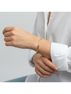PIEDORA GOLD 14 Ayar Altın Çok Sıralı Hasır Zincir Kadın Bileklik