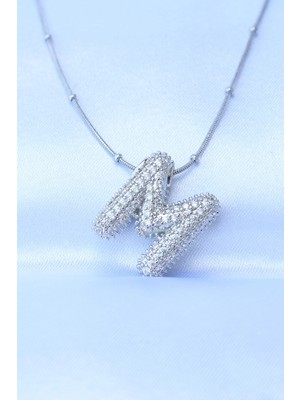 Shopwave 316L Çelik Zincirli Zirkon Taşlı M Harfli Gümüş Renk Bubble Kolye - TJ-BKO8727