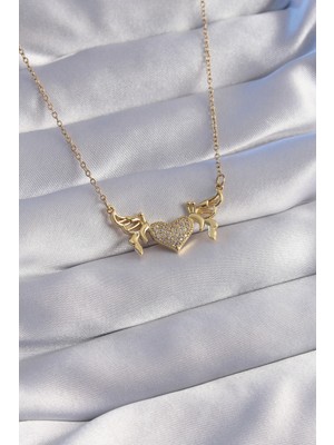 Shopwave 316L Çelik Zincir Gold Renk Zirkon Taşlı Kalp Model Detay Kolye - TJ-BKO8773