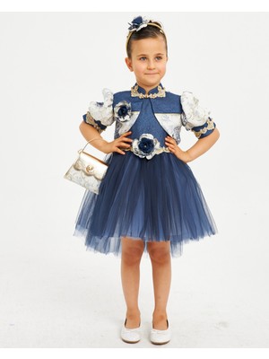 Baby Hola Kız Çocuk Abiye Elbise Balo&Özel Gün Yelekli Çiçek Detaylı Çanta ve Taç Hediyeli Babyhola