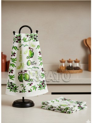 Fırsato EKO Havlu Dokulu Zeytin Desenli 40X60 4'lü Mutfak Havlusu | Kurulama Bezi