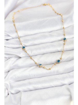 Marsilyan 316L Çelik Gold Renk Nazarlı ve Topçuklu Model Kadın Kolye