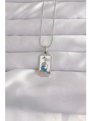 Shopwave 316L Çelik Gümüş Renk Beyaz Mineli Kız Figür Tarot Kolye - TJ-BKO9049
