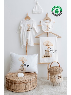 Lilabio %100 Organik Isme Özel Isimli 6lı Hastane Çıkışı Tulum Set Kuzucuk