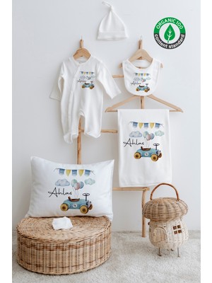 Lilabio %100 Organik Isme Özel Isimli 6lı Hastane Çıkışı Tulum Set Araba