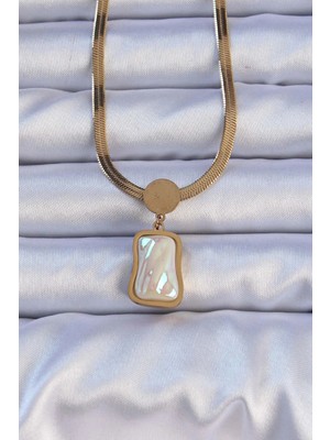 Shopwave 316L Çelik Gold Renk Italyan Zincir Ezme Taşlı Kolye - TJ-BKO9207