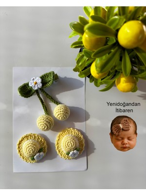 Livadesign7 Hediyelik Anne ve Yenidoğan Bebek Tokası , El Emeği 3'lü Klips Saçsız Bebek Toka Seti