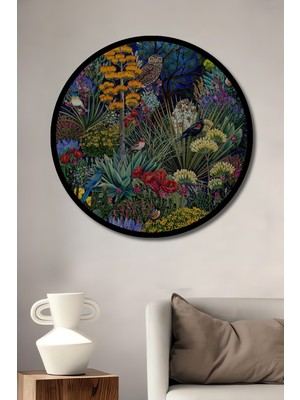 Büyülü Vahşi Yaşam Manzarası Yağlı Boya Görünüm Ahşap Tablo Yuvarlak Duvar Tablosu Çerçeve Görünüm