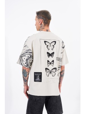 Machinist Erkek Number 5 Baskılı Oversize Tişört Uzay Grisi