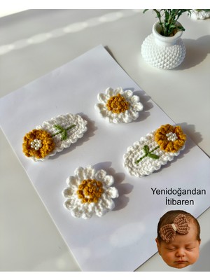 Livadesign7 Yenidoğan Bebek Tokası El Emeği 4'lü Klips Saçsız Bebek Toka Seti