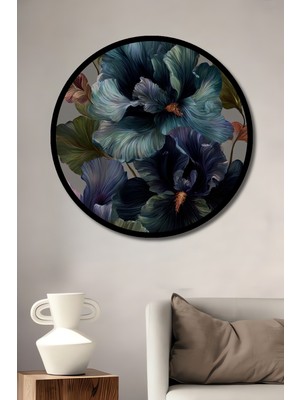 Mistik Orkide Yağlı Boya Görünümlü Ahşap Dekoratif Tablo Yuvarlak Duvar Tablosu Çerçeve Görünümlü