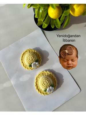 Livadesign7 Yenidoğan Bebek Tokası El Emeği Karma Şapka 2'li Klips Saçsız Bebek Toka Seti - Hediyelik
