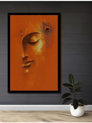 Büyüleyici Krishna Yüzü Sulu Boya Görünümlü Ahşap Antre,salon,ofis,mutfak Tablo Çerçeve Görünümlü