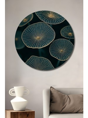 Büyülü Mantarlar Sulu Boya Görünümlü Ahşap Dekoratif Tablo Yuvarlak Duvar Tablosu