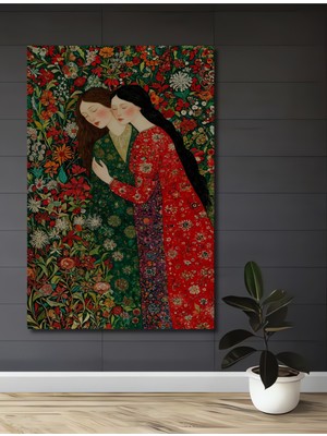 Iki Kadın Çiçek Bahçesi Yağlı Boya Görünümlü Ahşap Dekoratif Ev,antre,salon,ofis,mutfak Tablo