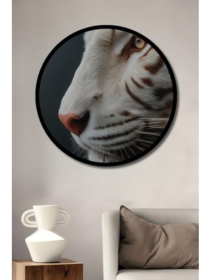 Aslan Gözü Yağlı Boya Görünümlü Soyut Sanat Tablosu Yuvarlak Duvar Tablosu Çerçeve Görünümlü