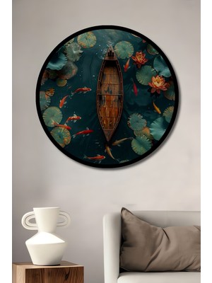 Görünmez Kıyıların Huzuru Yağlı Boya Görünümlü Ahşap Tablo Yuvarlak Duvar Tablosu Çerçeve Görünümlü