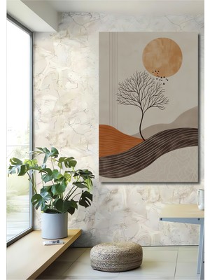 Soyut Ağaç Güneş Manzarası Yağlı Boya Görünümlü Dekoratif Ahşap Ev,antre,salon,ofis,mutfak Tablo