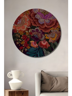 Rüya Bahçesi Yağlı Boya Görünümlü Dekoratif Ahşap Tablo Yuvarlak Duvar Tablosu