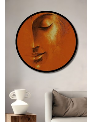 Büyüleyici Krishna Yüzü Sulu Boya Görünümlü Ahşap Tablo Yuvarlak Duvar Tablosu Çerçeve Görünümlü