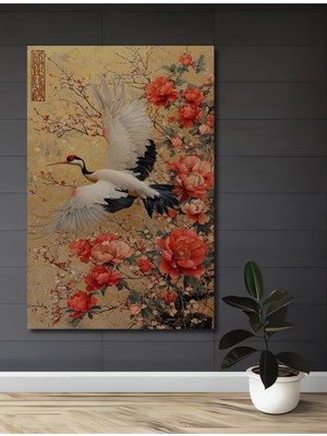 Görkemli Turna ve Şakayik Sanatı Yağlı Boya Görünümlü Ahşap Dekoratif Ev,antre,salon,ofis Tablo