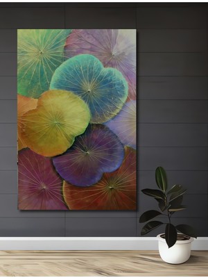 Lotus Yaprakları Sulu Boya Görünümlü Dekoratif Ahşap Ev,antre,salon,ofis,mutfak,yatak Odası Tablo