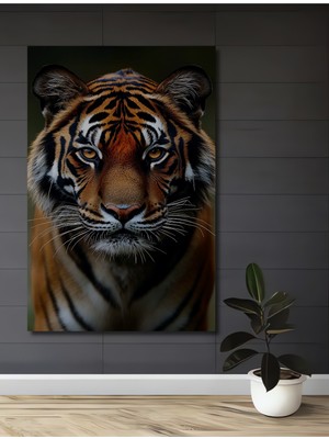 Aslan Gözlü Kaplan Ormanların Kralı Yağlı Boya Görünümlü Ahşap Dekoratif Ev,antre,salon,ofis Tablo