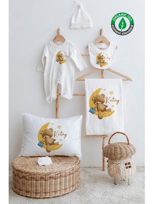 Lilabio %100 Organik Isme Özel Isimli 6lı Hastane Çıkışı Tulum Set Kitaplı Ayıcık