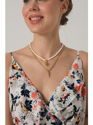 db DİLEK BAŞ TASARIM Kum Boncuklu ve Gold Zincirli Kolye