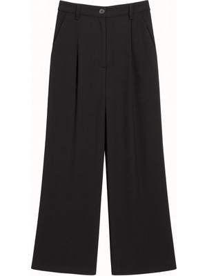 Mixray 4787 Kadın Yüksel Bel Palazzo Dökümlü Bol Paça Pantolon Siyah