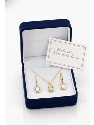 Papatya Silver 925 Ayar Baget Kolye Küpe Set.rose.gold.rodaj Baget