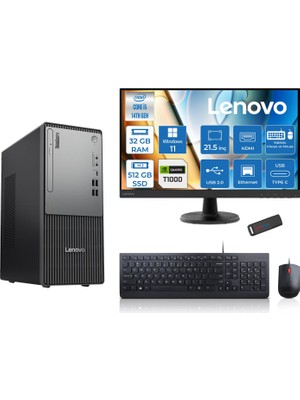 Lenovo Thinkcentre Neo 50T Gen5 Intel Core I5 14400 32GB Ddr5 512GB SSD 21.5 Inç Monitör Windows 11 Home Quadro T1000 4gb Masaüstü Bilgisayar 10002112UAS1CF00H12 + Zetta Flash Bellek