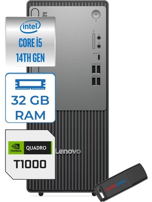 Lenovo Thinkcentre Neo 50T Gen5 Intel Core I5 14400 32GB Ddr5 512GB SSD Freedos Quadro T1000 4gb Masaüstü Bilgisayar 100012UAS1CF00F12 + Zetta Flash Bellek