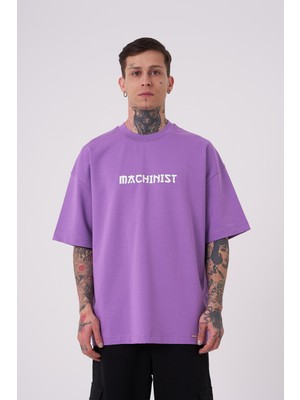 Machinist Erkek Crane Patch Baskılı Oversize Tişört Mor