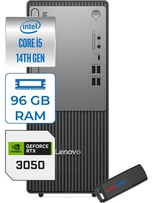 Lenovo Thinkcentre Neo 50T Gen5 Intel Core I5 14400 96GB Ddr5 1tb SSD Windows 11 Home Nvidia RTX3050 6gb Masaüstü Bilgisayar 305012UAS1CF00H28 + Zetta Flash Bellek